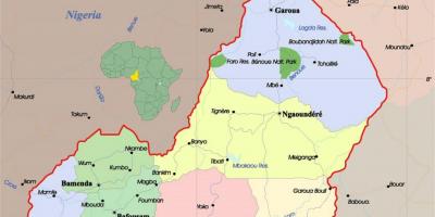 Cameroun kort med byer