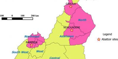 Cameroun viser, regioner kort
