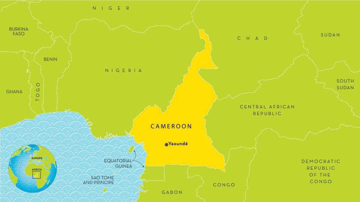 kort over Cameroun og de omkringliggende lande